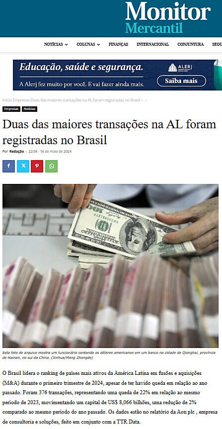 Duas das maiores transaes na AL foram registradas no Brasil